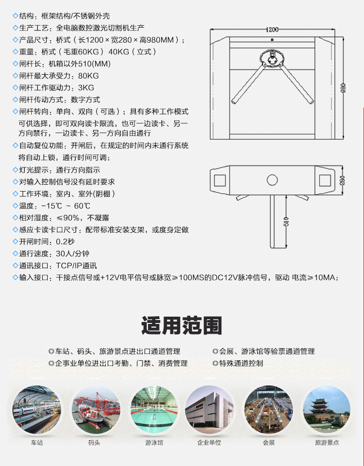 LY-T101 纯不锈钢桥式三棍闸机